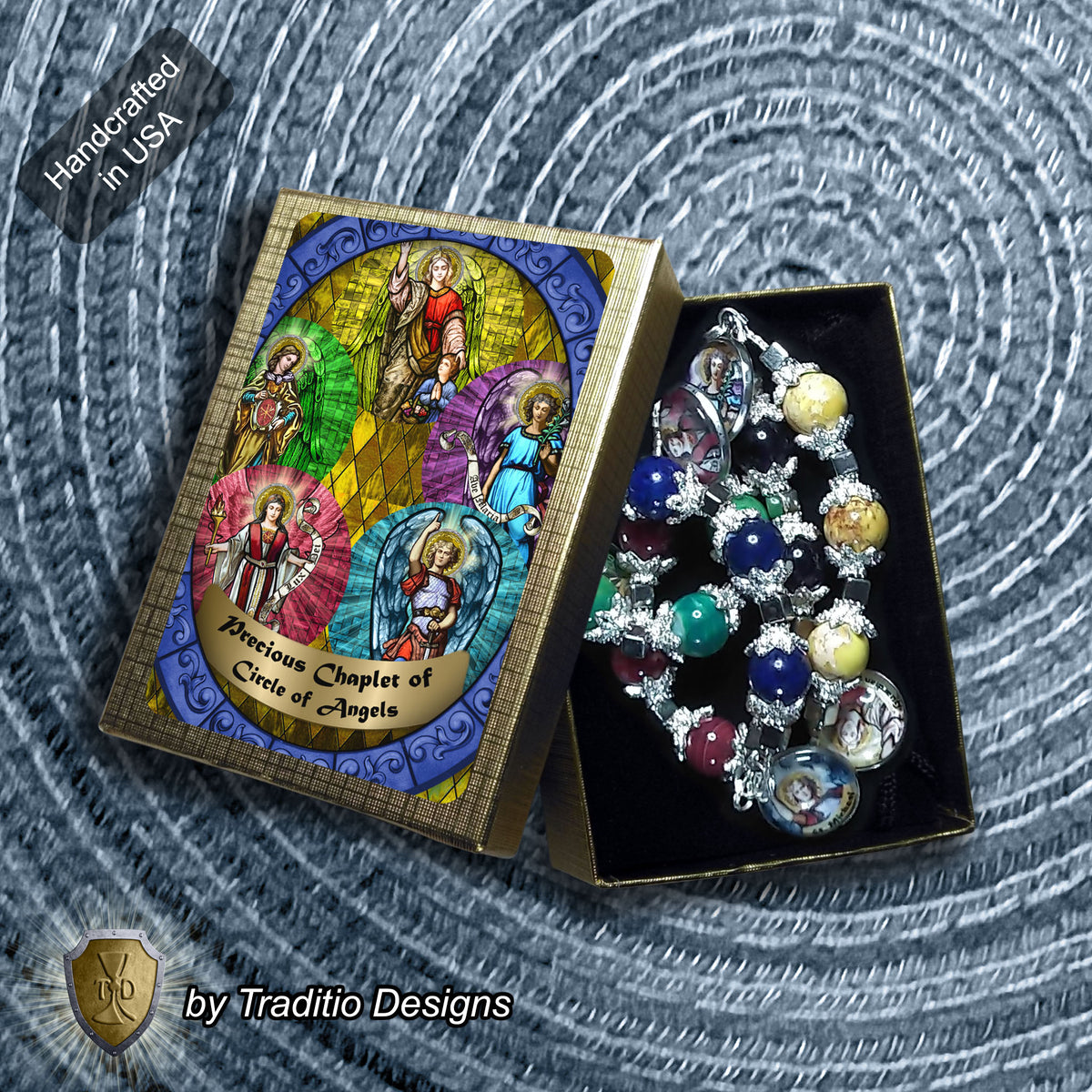 Circle of Angels Royal Limited Edition Precious Chaplet | 5 Angel Medals & Natural Gemstones | Guardian Angel, St. Michael, St. Gabriel, St. Raphael, St. Uriel | Includes Instruction Prayer Card
