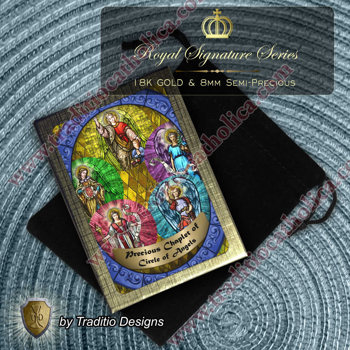 Circle of Angels Royal Limited Edition Precious Chaplet | 5 Angel Medals & Natural Gemstones | Guardian Angel, St. Michael, St. Gabriel, St. Raphael, St. Uriel | Includes Instruction Prayer Card
