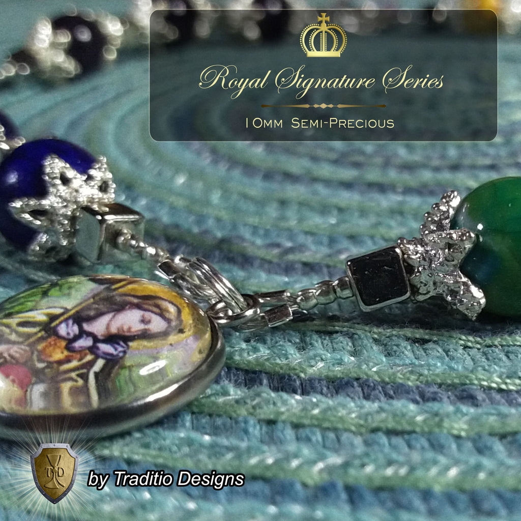 Circle of Angels Royal Limited Edition Precious Chaplet | 5 Angel Medals & Natural Gemstones | Guardian Angel, St. Michael, St. Gabriel, St. Raphael, St. Uriel | Includes Instruction Prayer Card