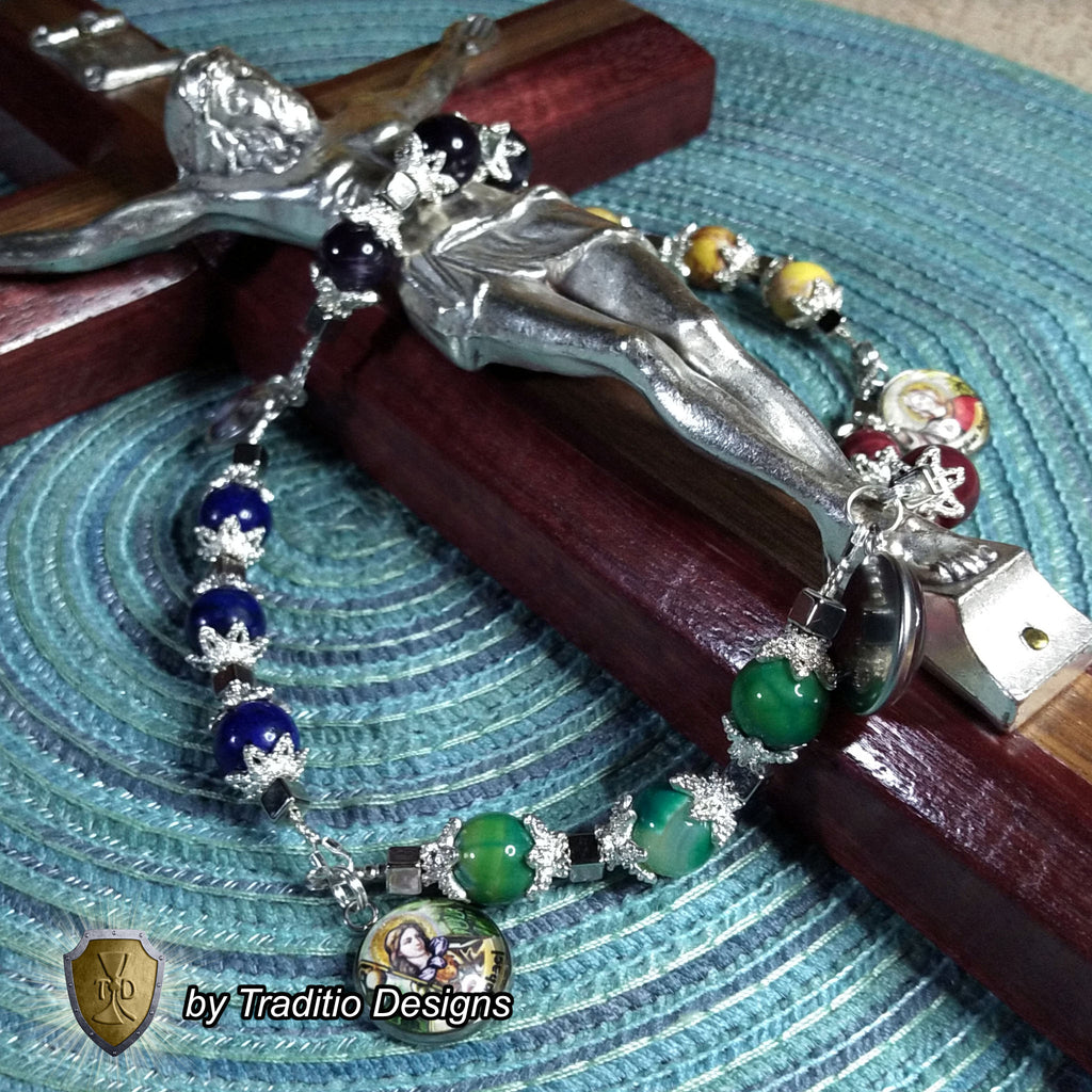 Circle of Angels Royal Limited Edition Precious Chaplet | 5 Angel Medals & Natural Gemstones | Guardian Angel, St. Michael, St. Gabriel, St. Raphael, St. Uriel | Includes Instruction Prayer Card