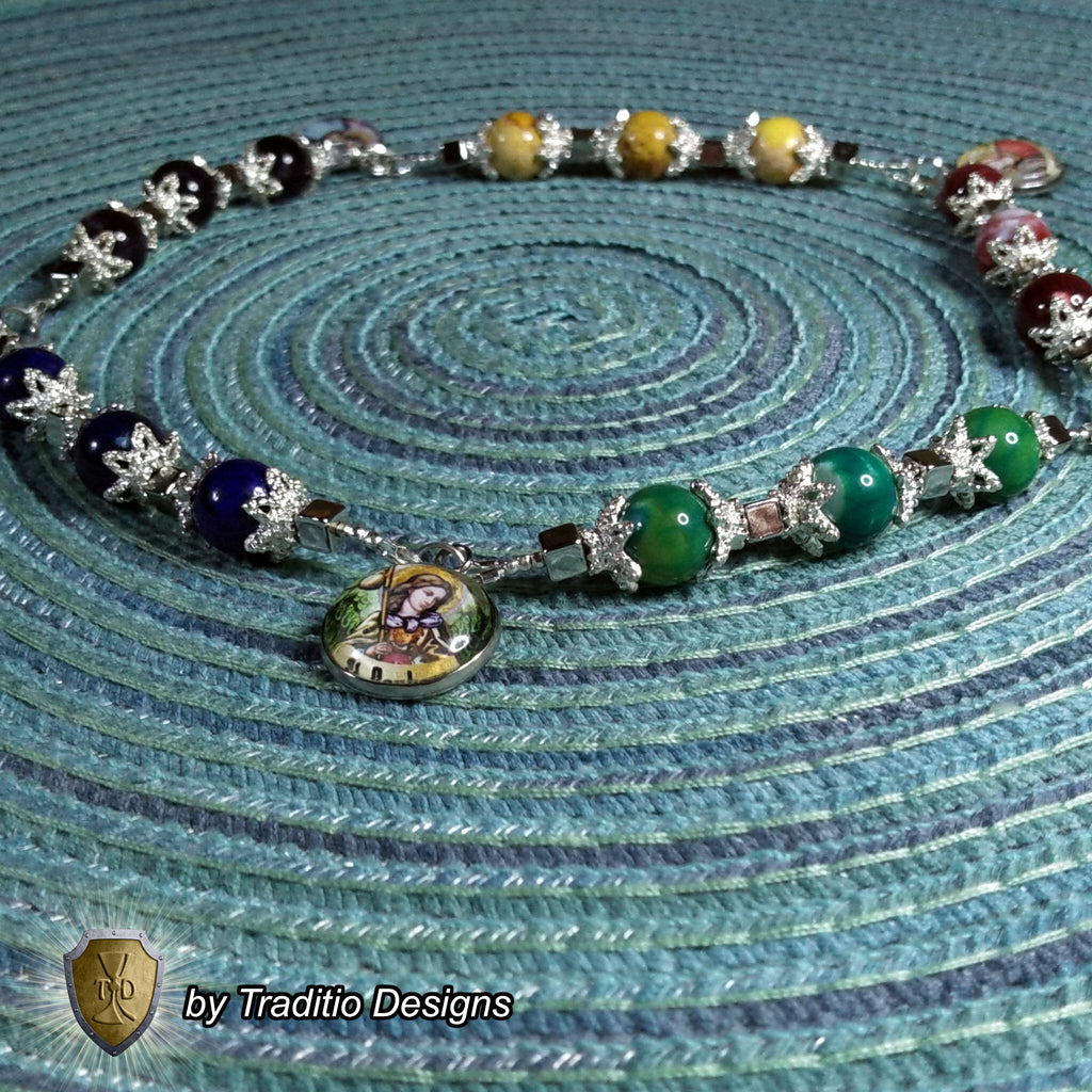 Circle of Angels Royal Limited Edition Precious Chaplet | 5 Angel Medals & Natural Gemstones | Guardian Angel, St. Michael, St. Gabriel, St. Raphael, St. Uriel | Includes Instruction Prayer Card