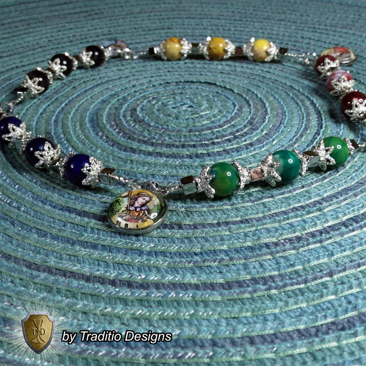Circle of Angels Royal Limited Edition Precious Chaplet | 5 Angel Medals & Natural Gemstones | Guardian Angel, St. Michael, St. Gabriel, St. Raphael, St. Uriel | Includes Instruction Prayer Card