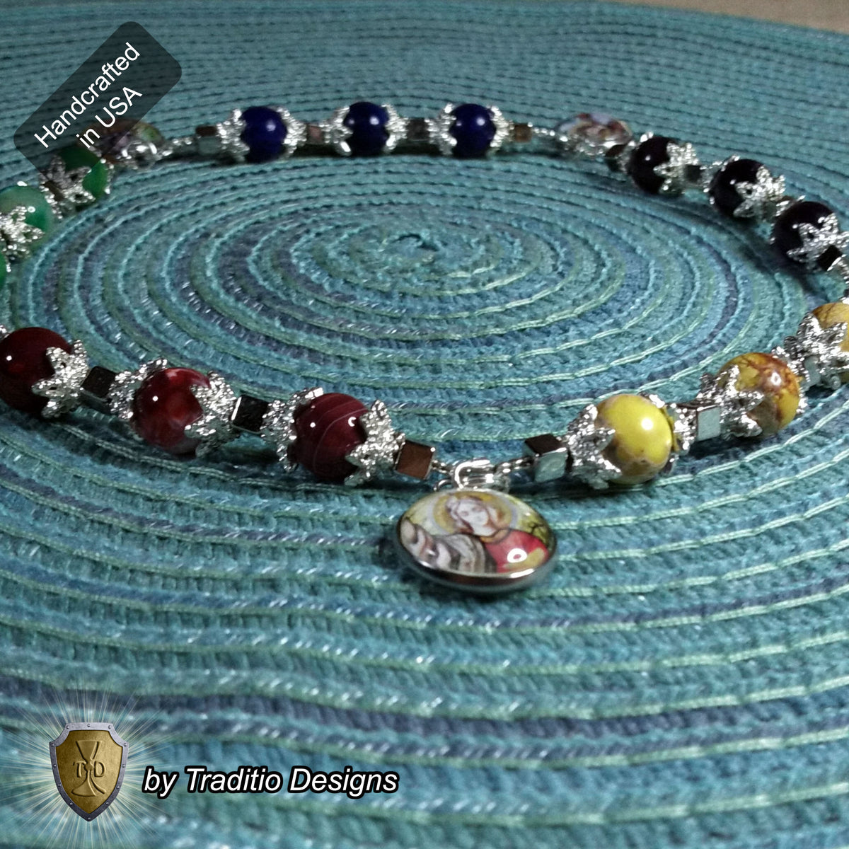 Circle of Angels Royal Limited Edition Precious Chaplet | 5 Angel Medals & Natural Gemstones | Guardian Angel, St. Michael, St. Gabriel, St. Raphael, St. Uriel | Includes Instruction Prayer Card