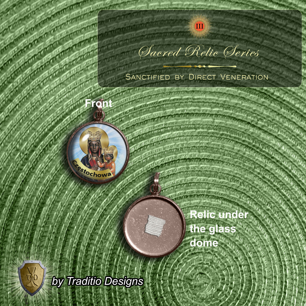 Our Lady of Czestochowa Limited Edition Royal Relic Chaplet | 18K Rose Gold Plated Crucifix | Deep Blue Sandstone | 3rd Class Relic | Includes Instruction Prayer Card