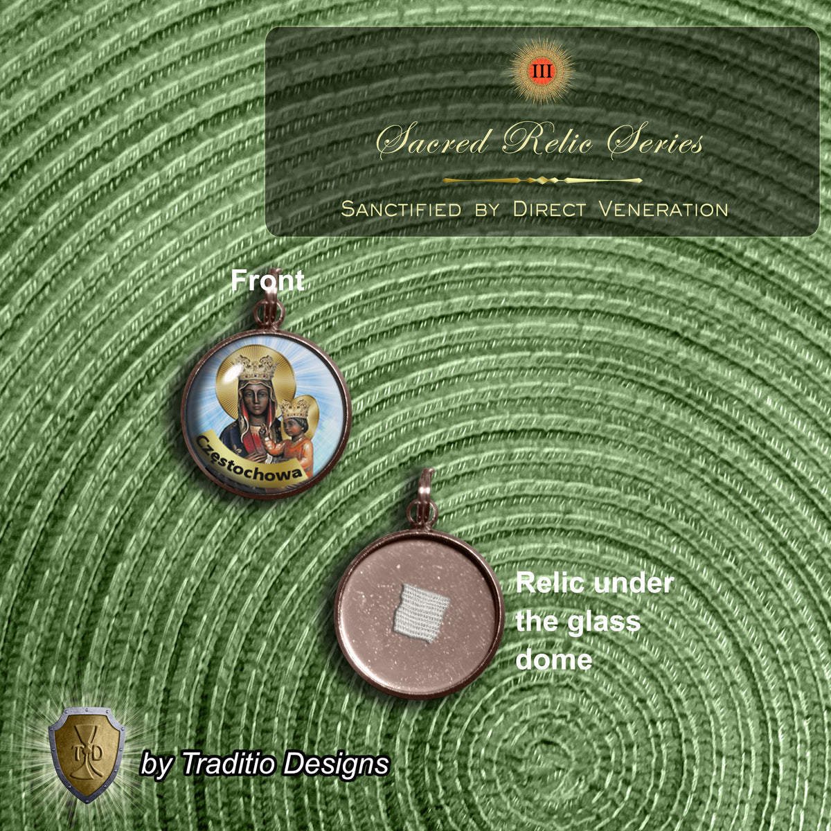 Our Lady of Czestochowa Limited Edition Royal Relic Chaplet | 18K Rose Gold Plated Crucifix | Deep Blue Sandstone | 3rd Class Relic | Includes Instruction Prayer Card