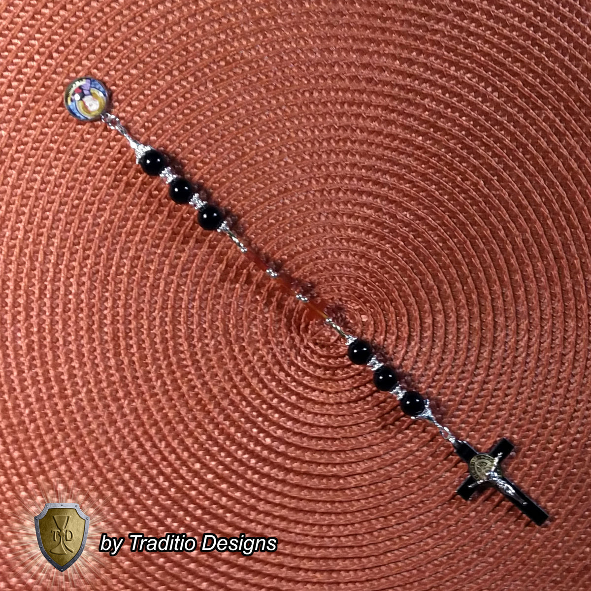St. Camillus de Lellis Royal Limited Edition Relic Chaplet | 18K Gold Plated Crucifix | Healing of Sickness & Leg Injuries | Black Onyx & Carnelian Stones | 3rd Class Relic | Includes Instruction Prayer Card