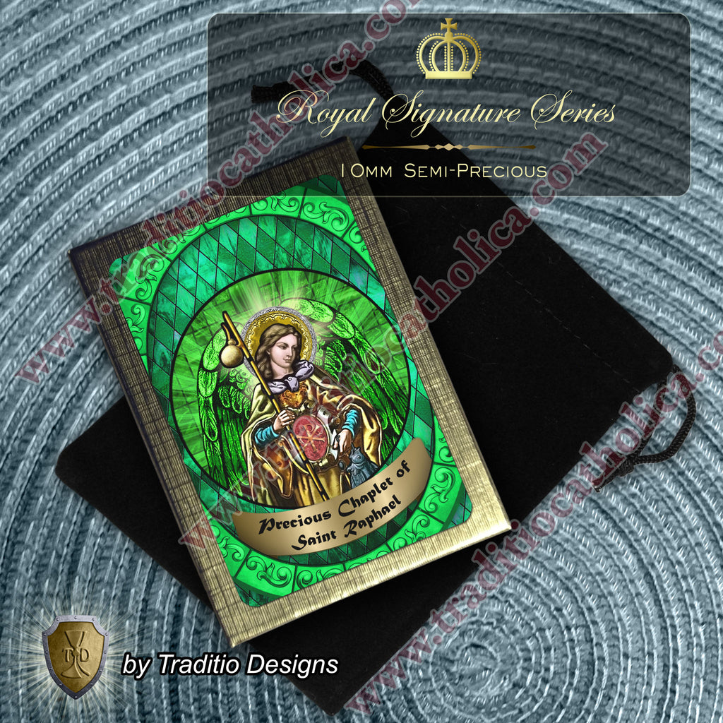St. Raphael the Archangel Royal Limited Edition Chaplet | Green Fire Agate & Turquoise | God’s Holy Healer | Includes Instruction Prayer Card