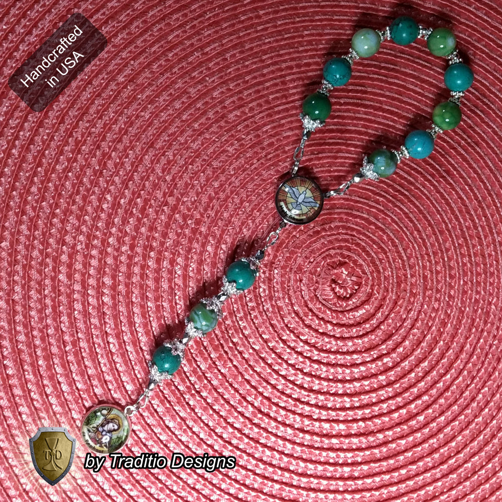 St. Raphael the Archangel Royal Limited Edition Chaplet | Green Fire Agate & Turquoise | God’s Holy Healer | Includes Instruction Prayer Card