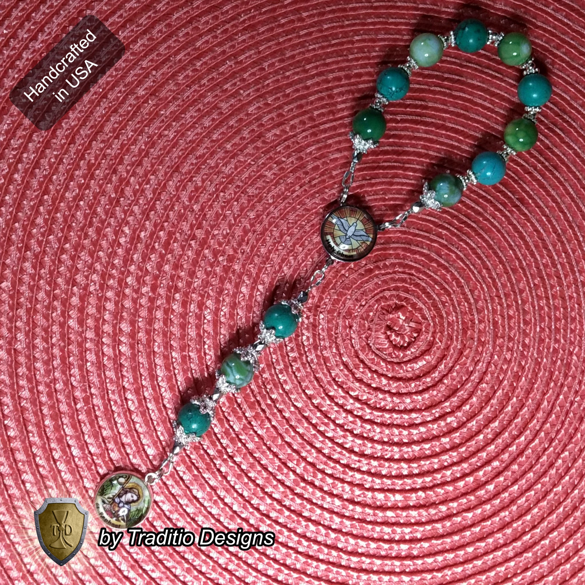 St. Raphael the Archangel Royal Limited Edition Chaplet | Green Fire Agate & Turquoise | God’s Holy Healer | Includes Instruction Prayer Card