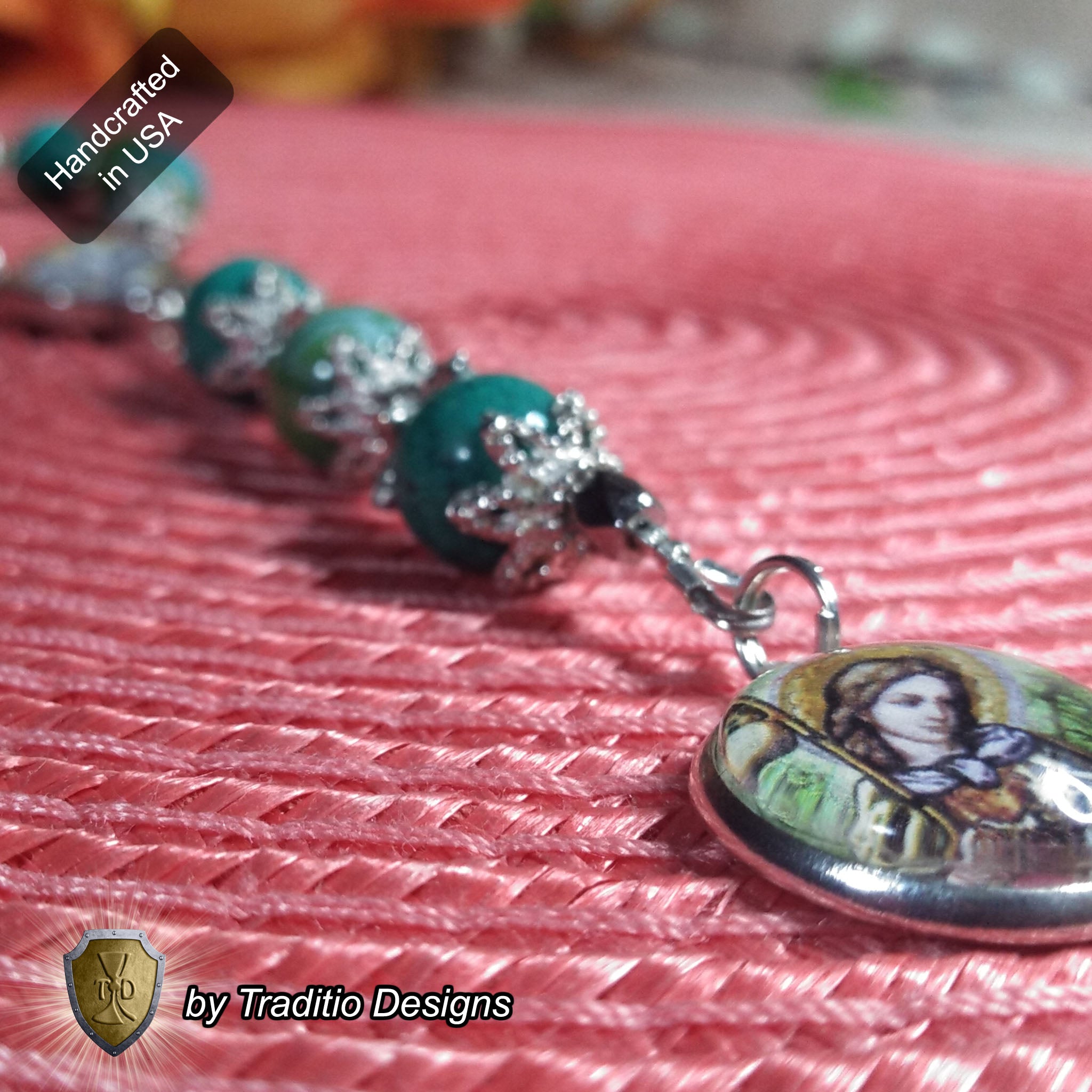 St. Raphael the Archangel Royal Limited Edition Chaplet | Green Fire Agate & Turquoise | God’s Holy Healer | Includes Instruction Prayer Card