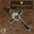 St. Benedict 18K Gold Crucifix | 18K Onyx Black Seamless Center | Traditio Designs Exclusive