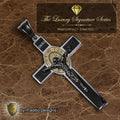 St. Benedict 18K Gold Silver-Tone Crucifix | 18K Onyx Black Seamless Center | Traditio Designs Exclusive