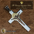 St. Benedict 18K Rose Gold Crucifix | 18K Alabaster White Seamless Center | Traditio Designs Exclusive