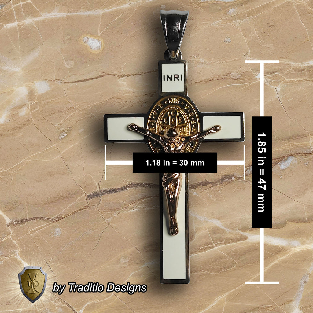 St. Benedict 18K Gold Crucifix | 18K Onyx Black Seamless Center | Traditio Designs Exclusive