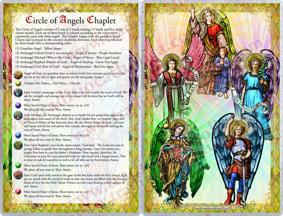 Circle of Angels Royal Limited Edition Precious Chaplet | 5 Angel Medals & Natural Gemstones | Guardian Angel, St. Michael, St. Gabriel, St. Raphael, St. Uriel | Includes Instruction Prayer Card