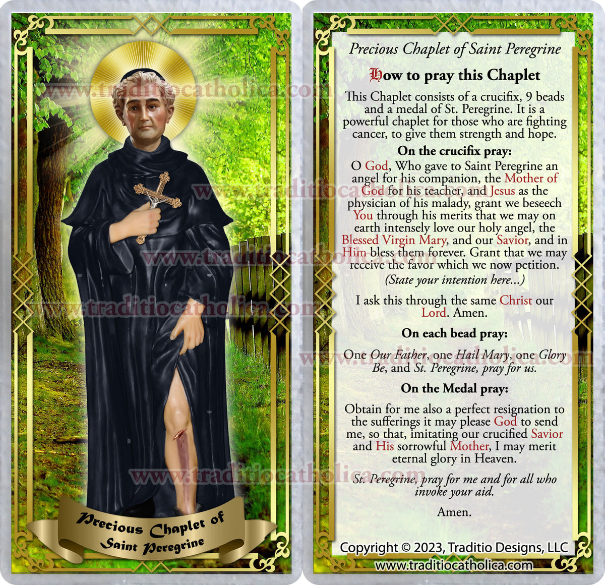St. Peregrine Anti-Cancer Royal Limited Edition Relic Chaplet | 18K Gold Plated Crucifix | Healing of Cancer & Skin Diseases | Green Jade & Pink Jade Stones | 3rd Class Relic | Includes Instruction Prayer Card