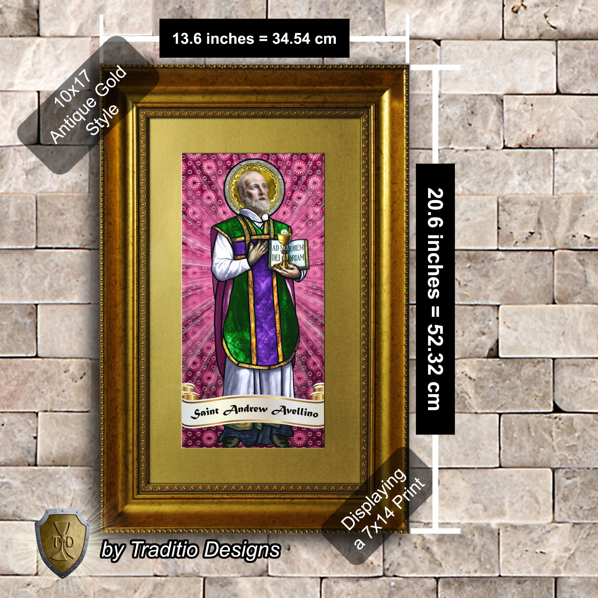 St. Andrew Avellino Framed Print (Full Stained Glass) Patron of Stroke Victims - 15 Framing Options
