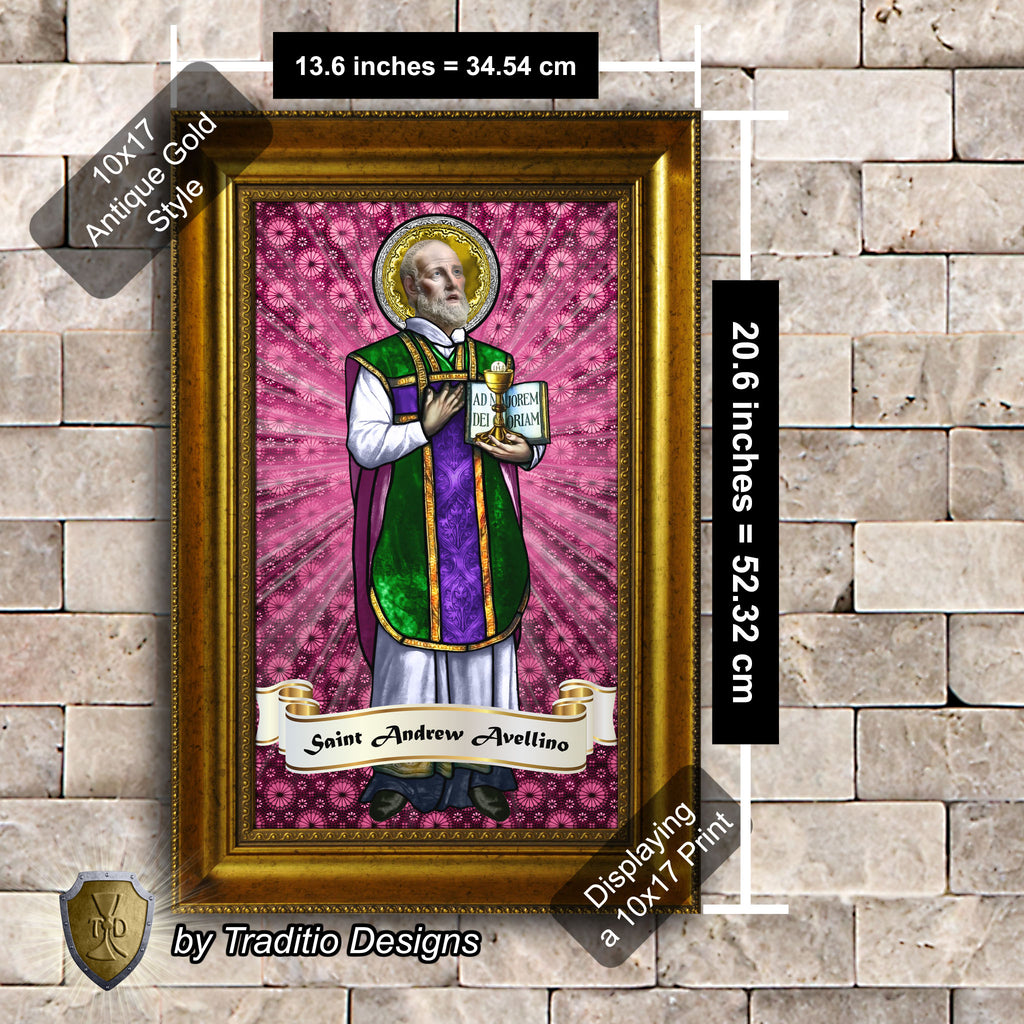 St. Andrew Avellino Framed Print (Full Stained Glass) Patron of Stroke Victims - 15 Framing Options