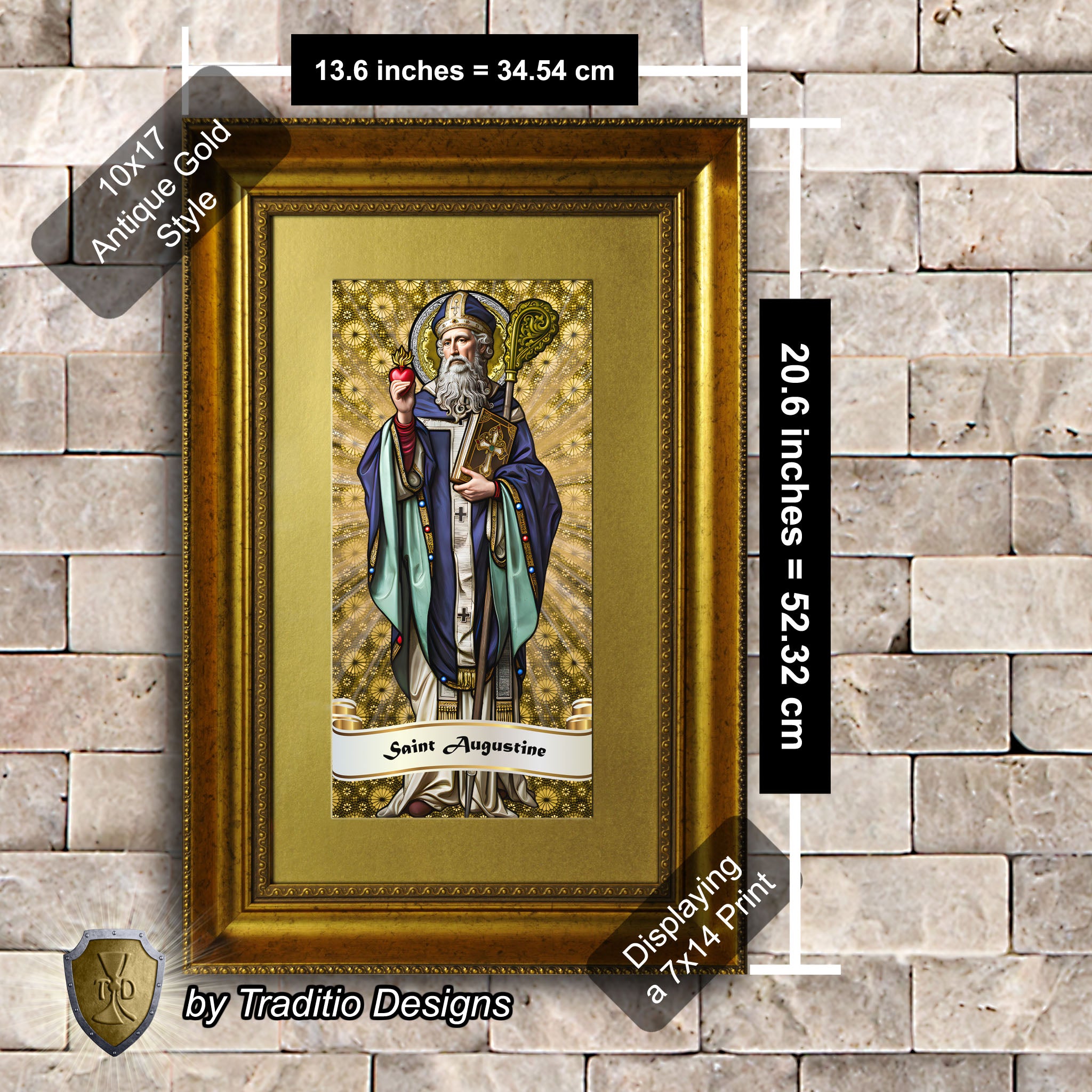 St. Augustine of Hippo Framed Print (Full Stained Glass) Patron of Sore Eyes and Throats - 15 Framing Options