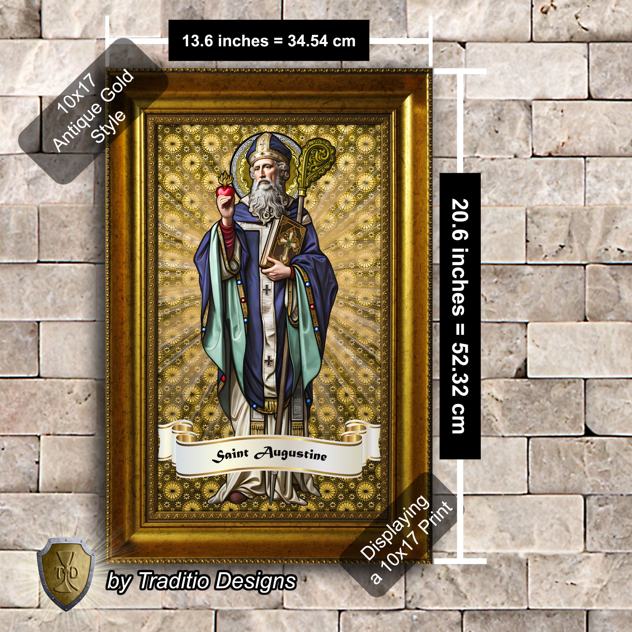 St. Augustine of Hippo Framed Print (Full Stained Glass) Patron of Sore Eyes and Throats - 15 Framing Options