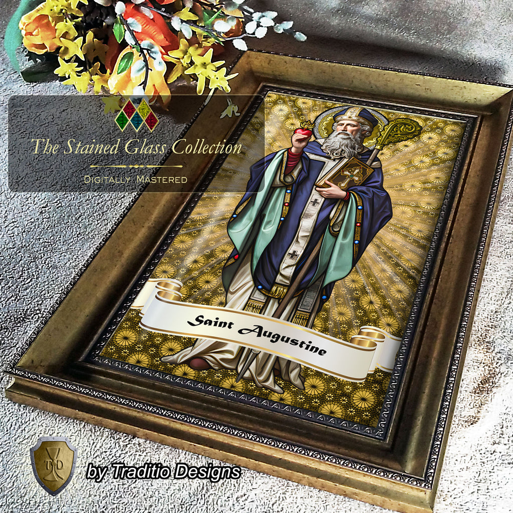 St. Augustine of Hippo Framed Print (Full Stained Glass) Patron of Sore Eyes and Throats - 15 Framing Options