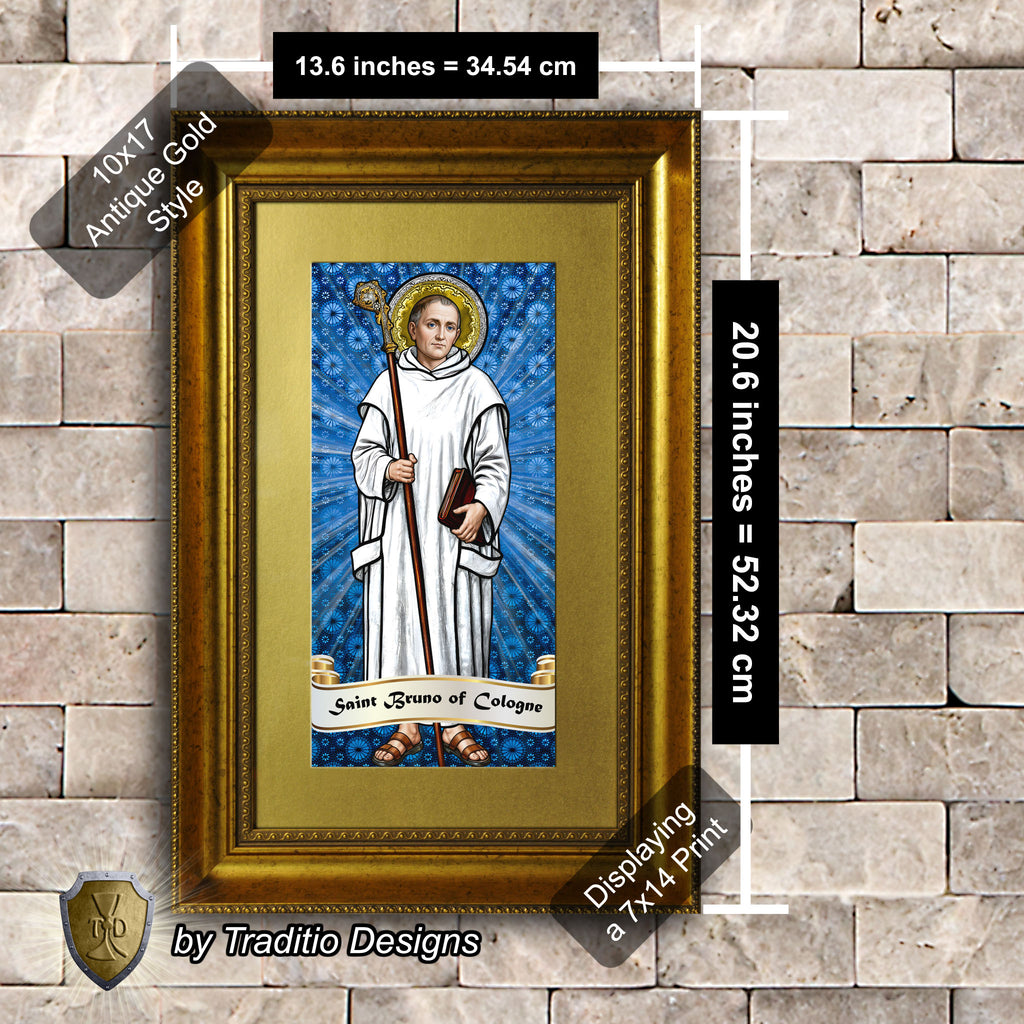 St. Bruno of Cologne Framed Print (Full Stained Glass) Patron of Spiritual Oppression - 15 Framing Options