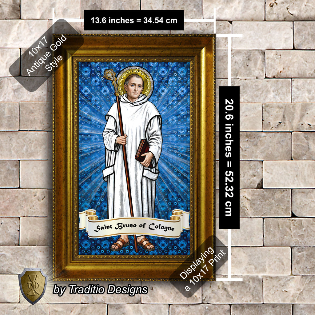 St. Bruno of Cologne Framed Print (Full Stained Glass) Patron of Spiritual Oppression - 15 Framing Options