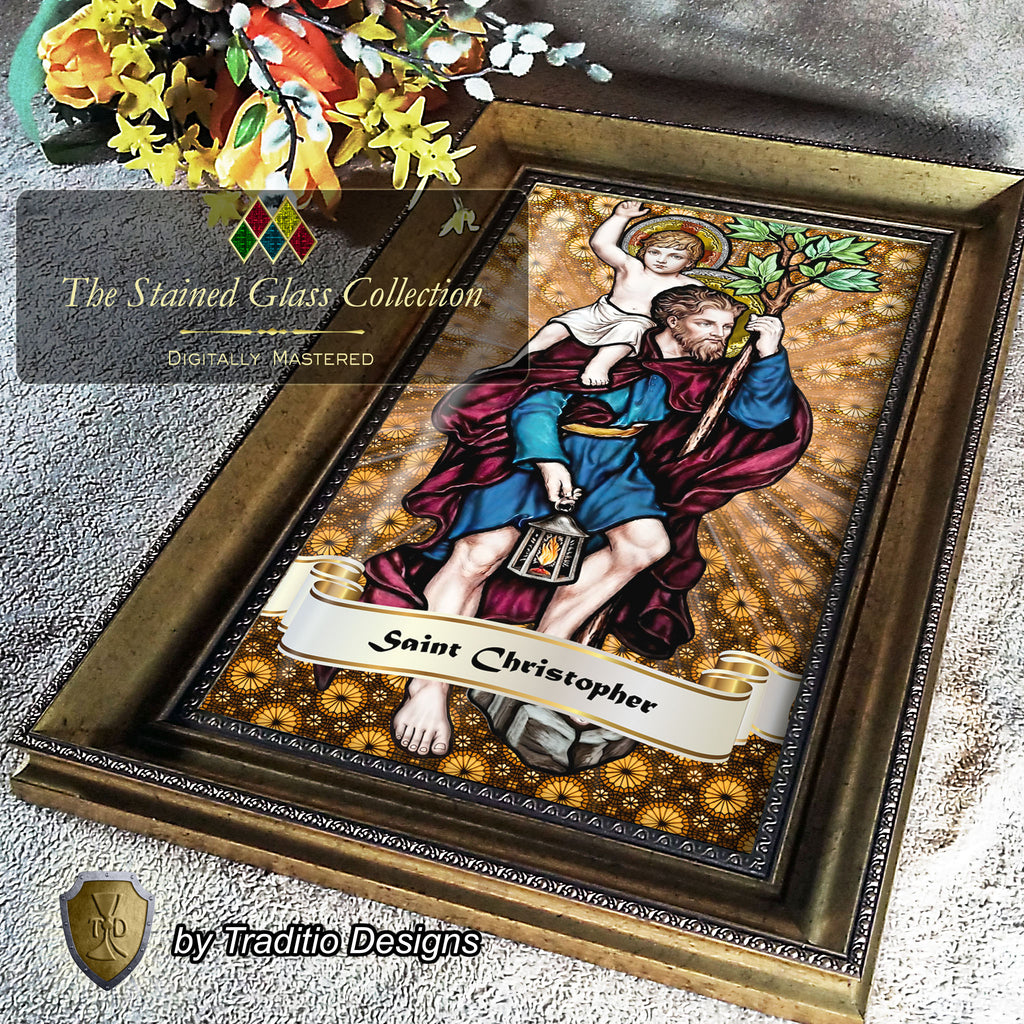 St. Christopher Framed Print (Full Stained Glass) Patron of Travelers - 15 Framing Options