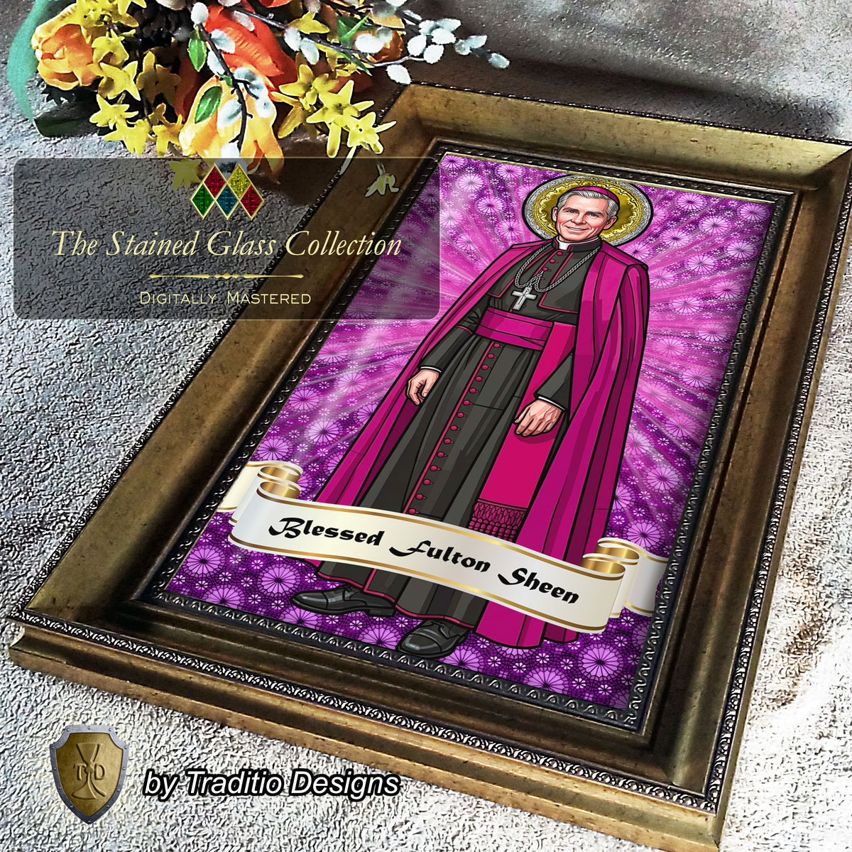 Bl. Fulton J. Sheen Framed Print (Full Stained Glass) | Infant Health, Heart Relief & Broadcasters | 15 Framing Options