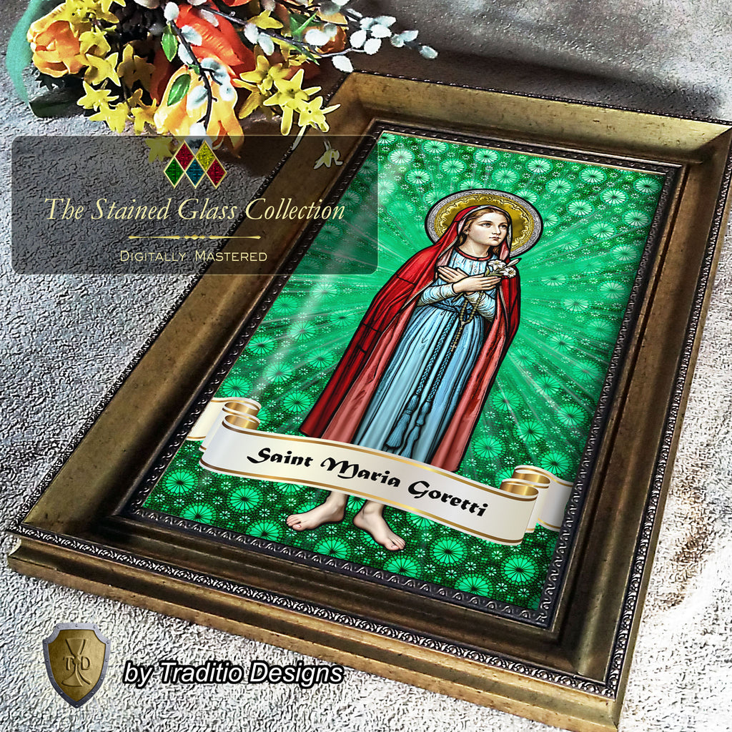 St. Maria Goretti Framed Print (Full Stained Glass) Patroness of Purity - 15 Framing Options