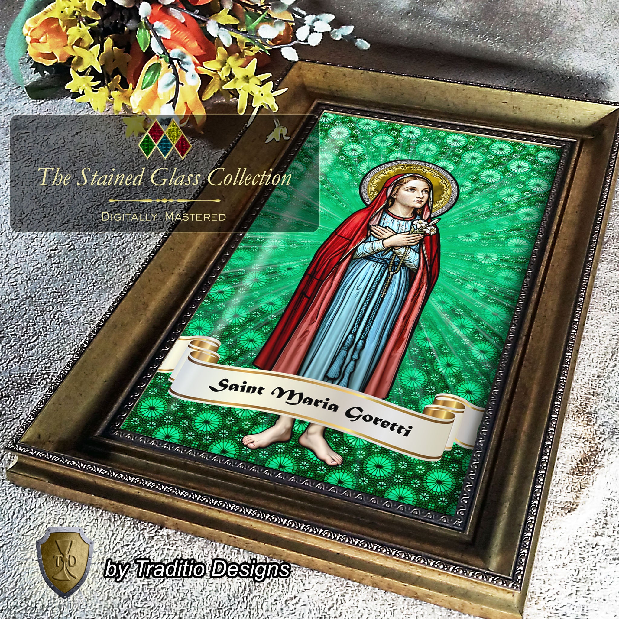 St. Maria Goretti Framed Print (Full Stained Glass) Patroness of Purity - 15 Framing Options
