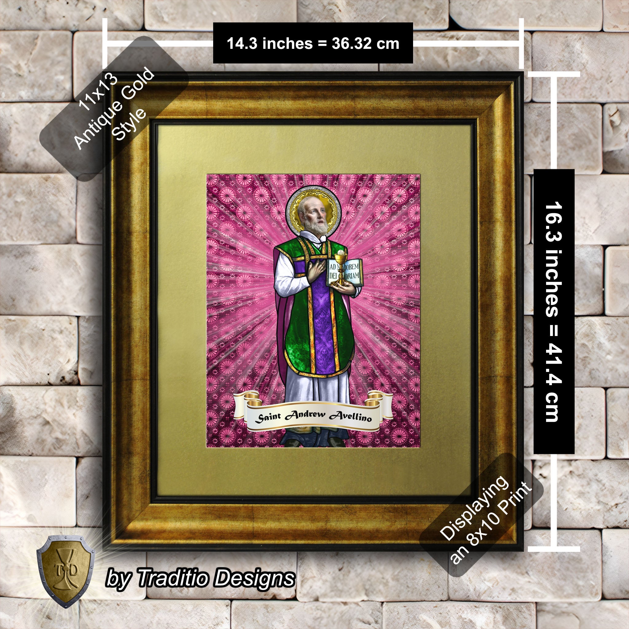 St. Andrew Avellino Framed Print (Full Stained Glass) Patron of Stroke Victims - 15 Framing Options