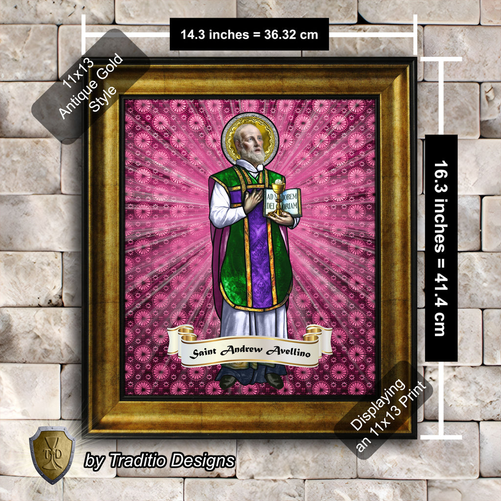 St. Andrew Avellino Framed Print (Full Stained Glass) Patron of Stroke Victims - 15 Framing Options