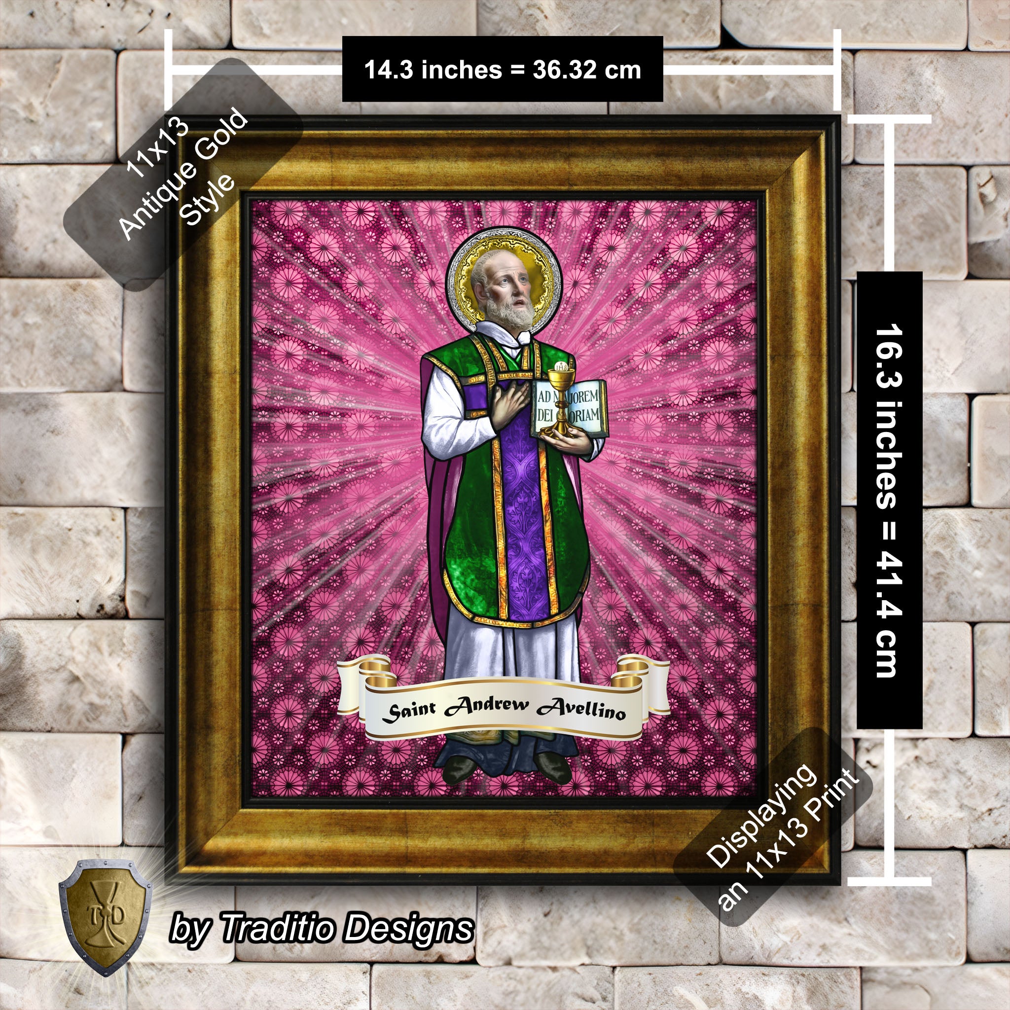 St. Andrew Avellino Framed Print (Full Stained Glass) Patron of Stroke Victims - 15 Framing Options