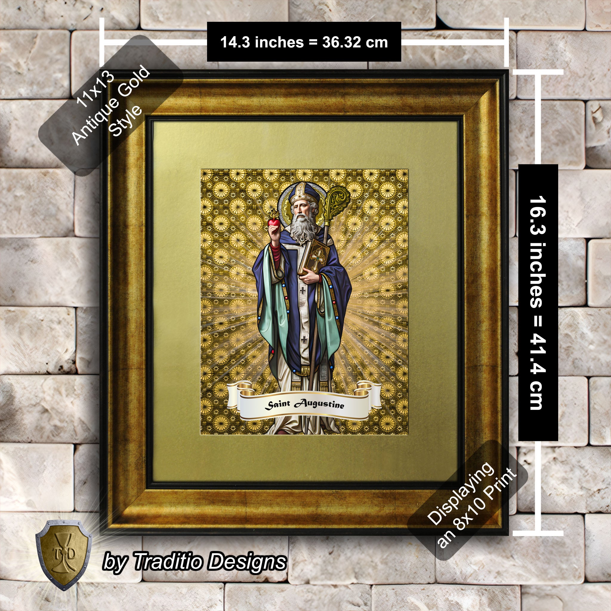 St. Augustine of Hippo Framed Print (Full Stained Glass) Patron of Sore Eyes and Throats - 15 Framing Options