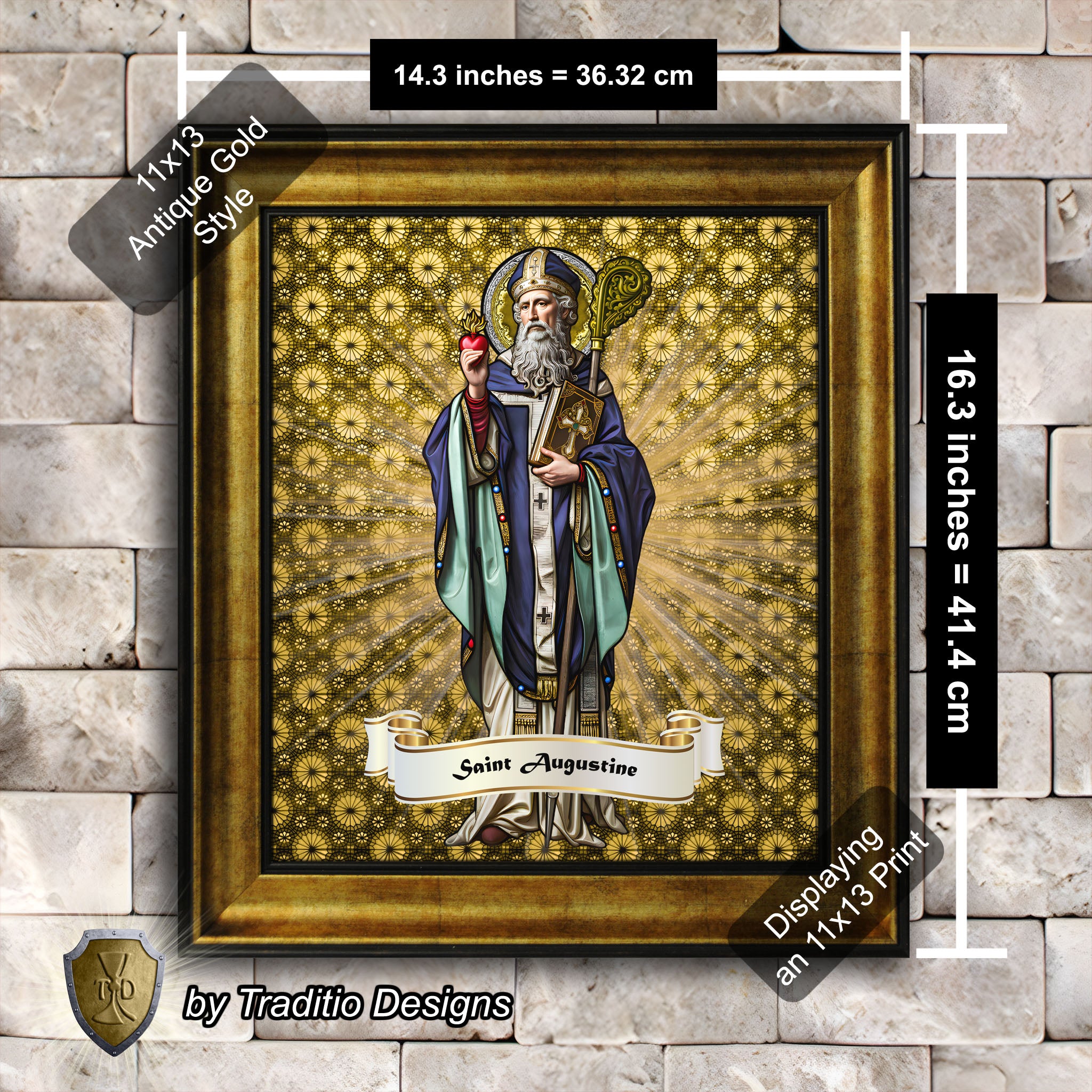 St. Augustine of Hippo Framed Print (Full Stained Glass) Patron of Sore Eyes and Throats - 15 Framing Options