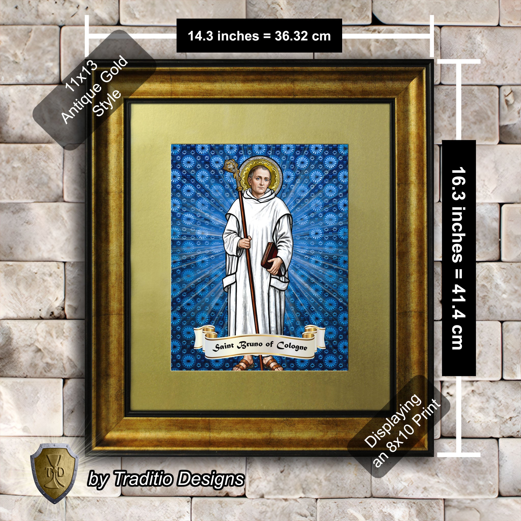 St. Bruno of Cologne Framed Print (Full Stained Glass) Patron of Spiritual Oppression - 15 Framing Options