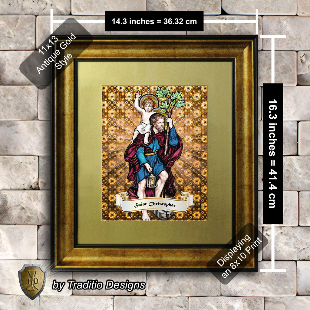 St. Christopher Framed Print (Full Stained Glass) Patron of Travelers - 15 Framing Options