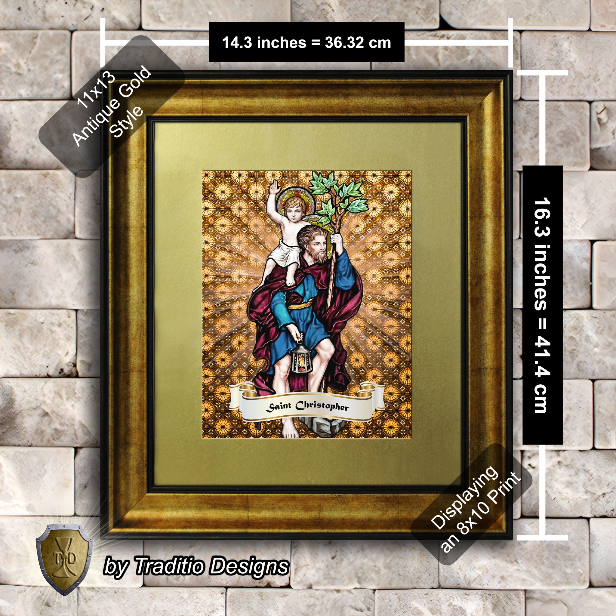 St. Christopher Framed Print (Full Stained Glass) Patron of Travelers - 15 Framing Options
