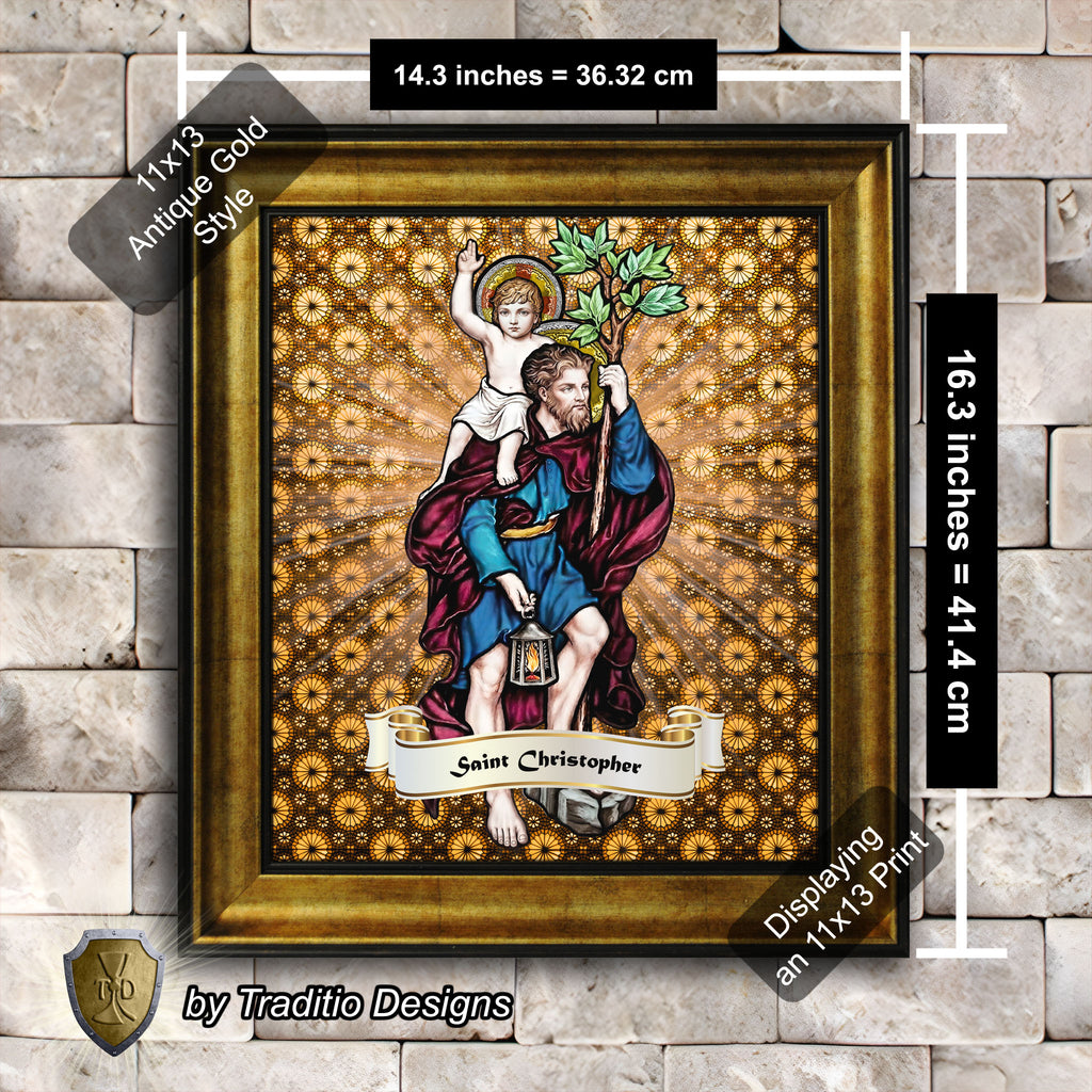 St. Christopher Framed Print (Full Stained Glass) Patron of Travelers - 15 Framing Options