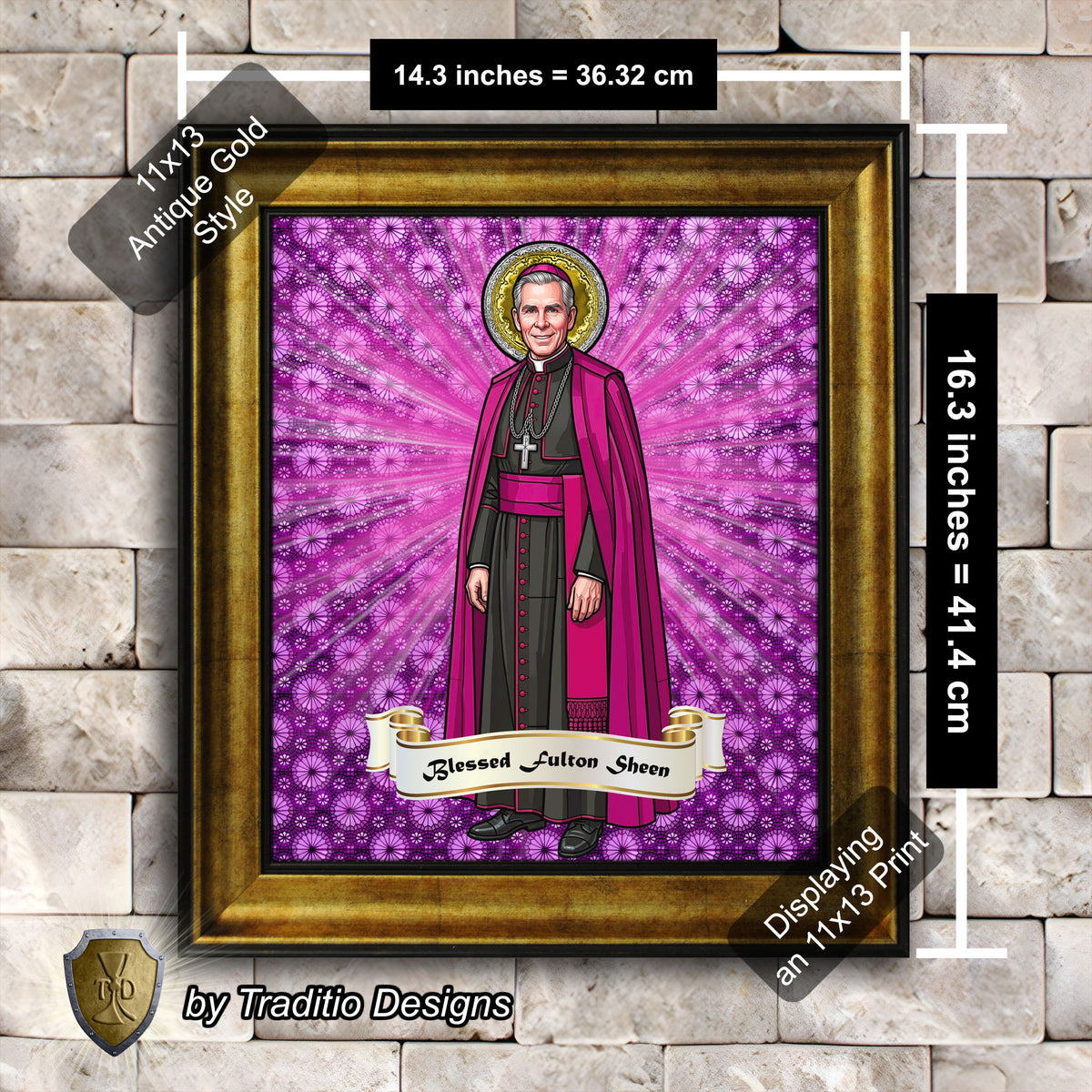 Bl. Fulton J. Sheen Framed Print (Full Stained Glass) | Infant Health, Heart Relief & Broadcasters | 15 Framing Options