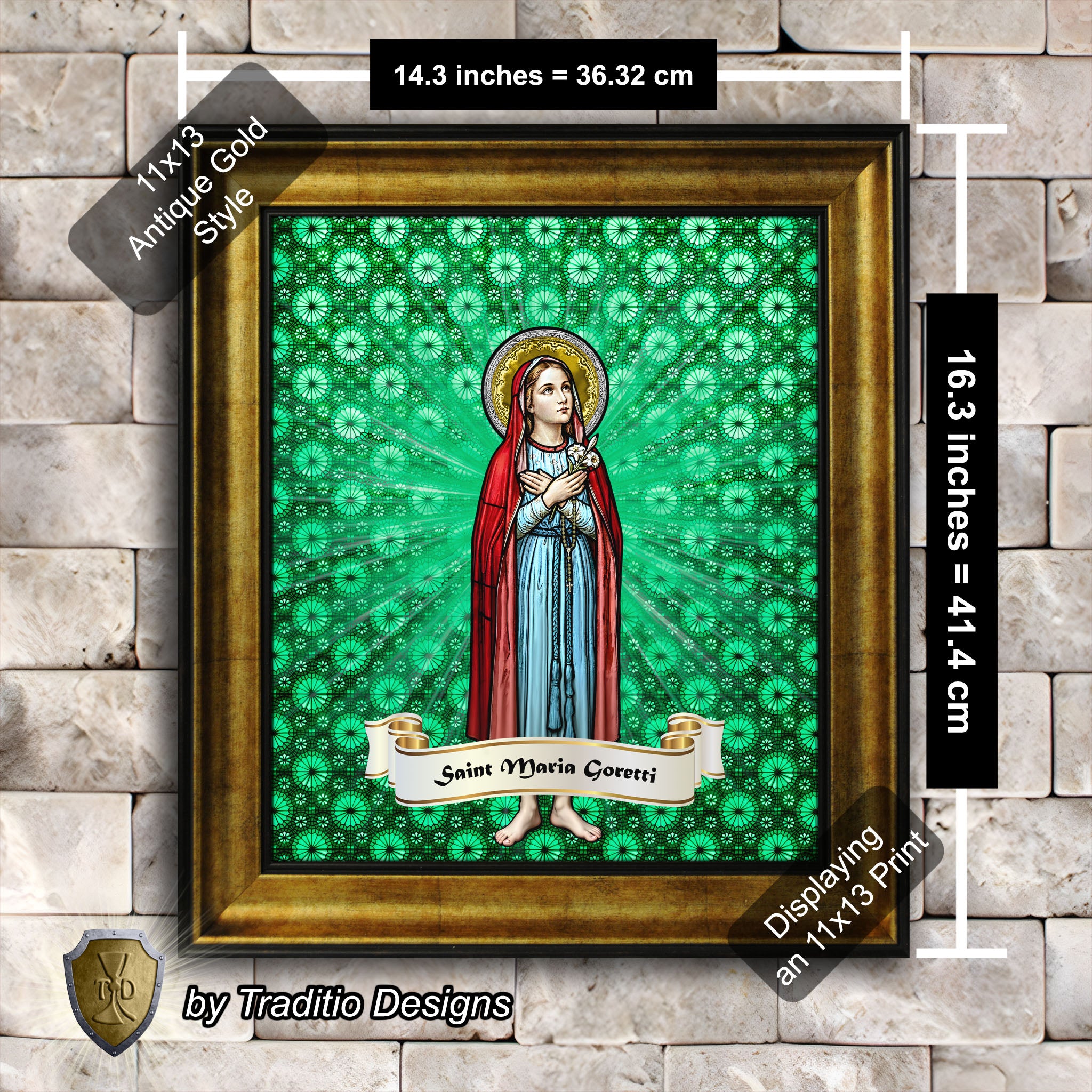 St. Maria Goretti Framed Print (Full Stained Glass) Patroness of Purity - 15 Framing Options