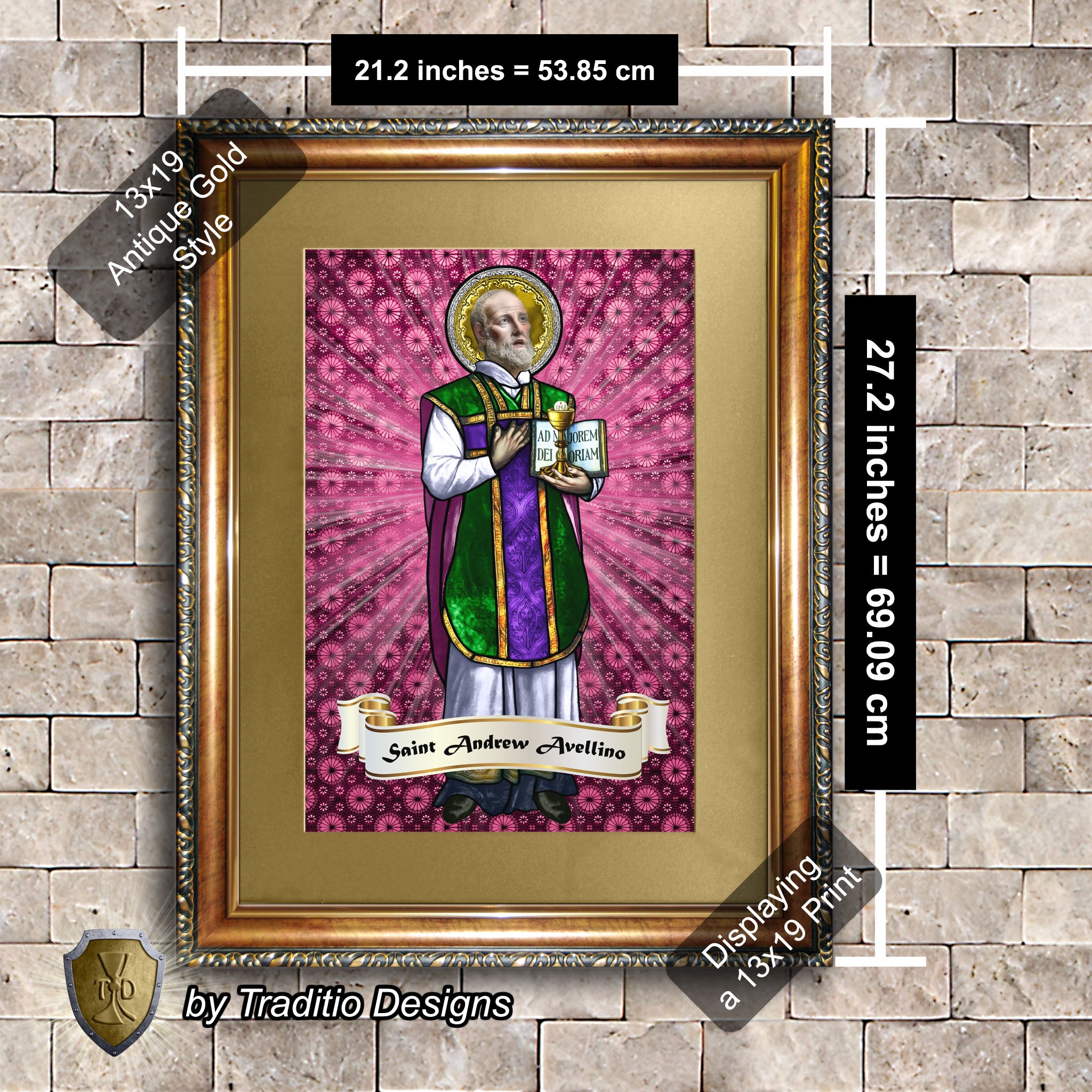 St. Andrew Avellino Framed Print (Full Stained Glass) Patron of Stroke Victims - 15 Framing Options