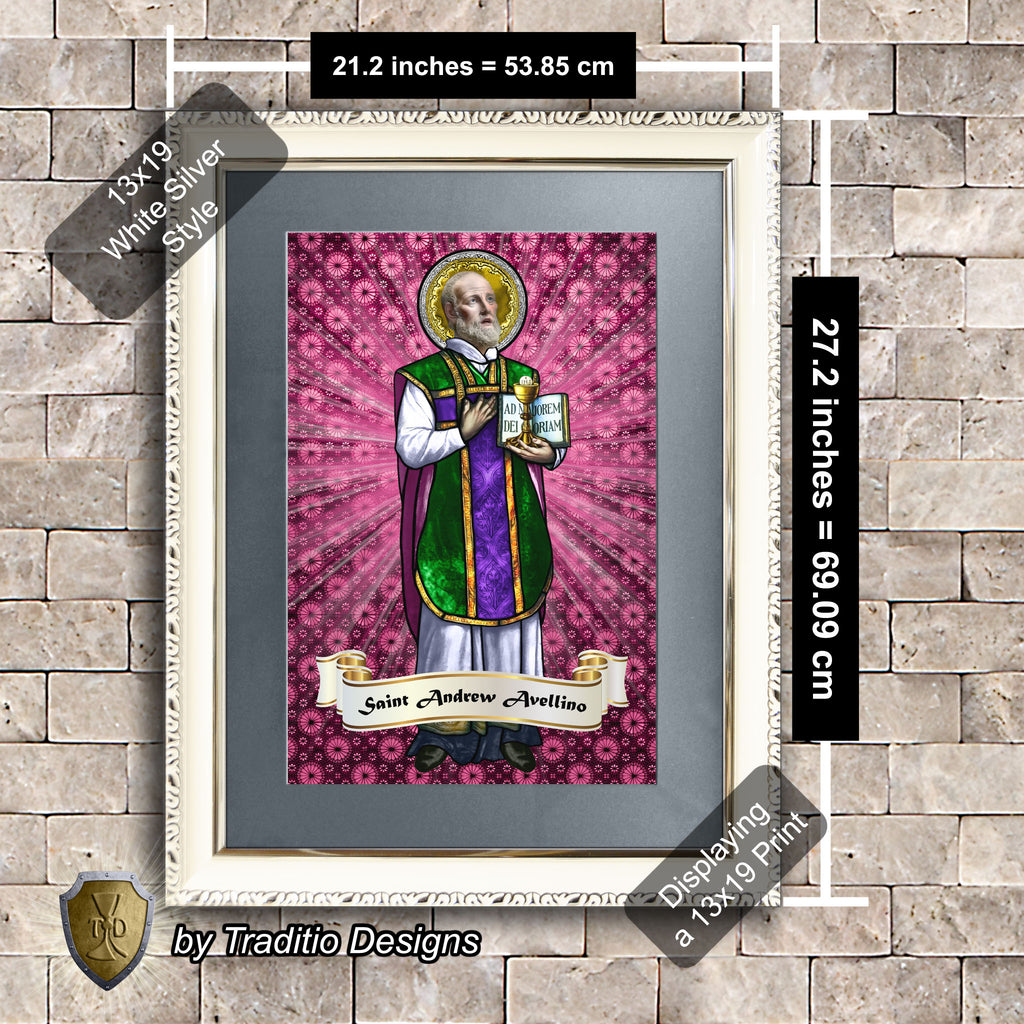 St. Andrew Avellino Framed Print (Full Stained Glass) Patron of Stroke Victims - 15 Framing Options