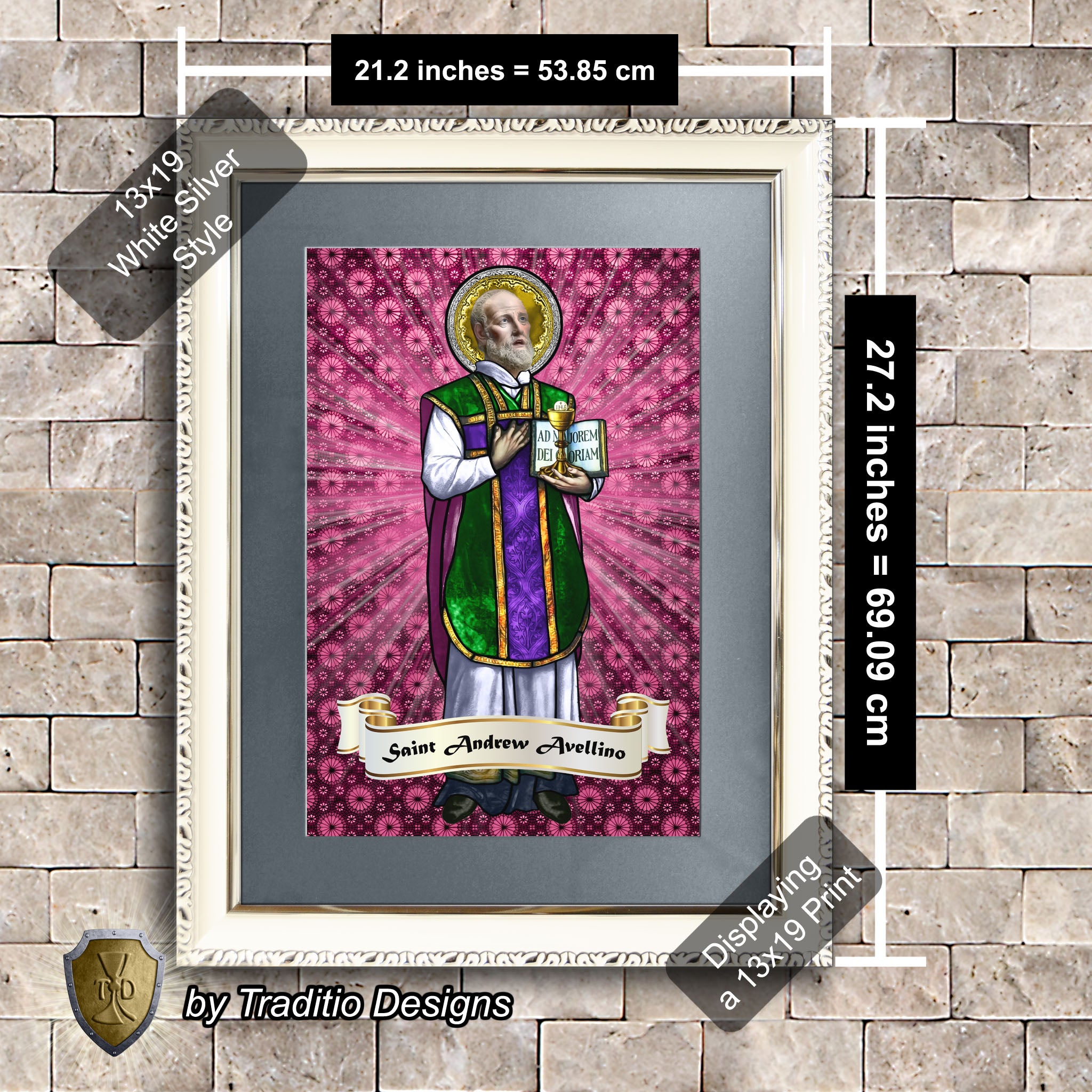 St. Andrew Avellino Framed Print (Full Stained Glass) Patron of Stroke Victims - 15 Framing Options
