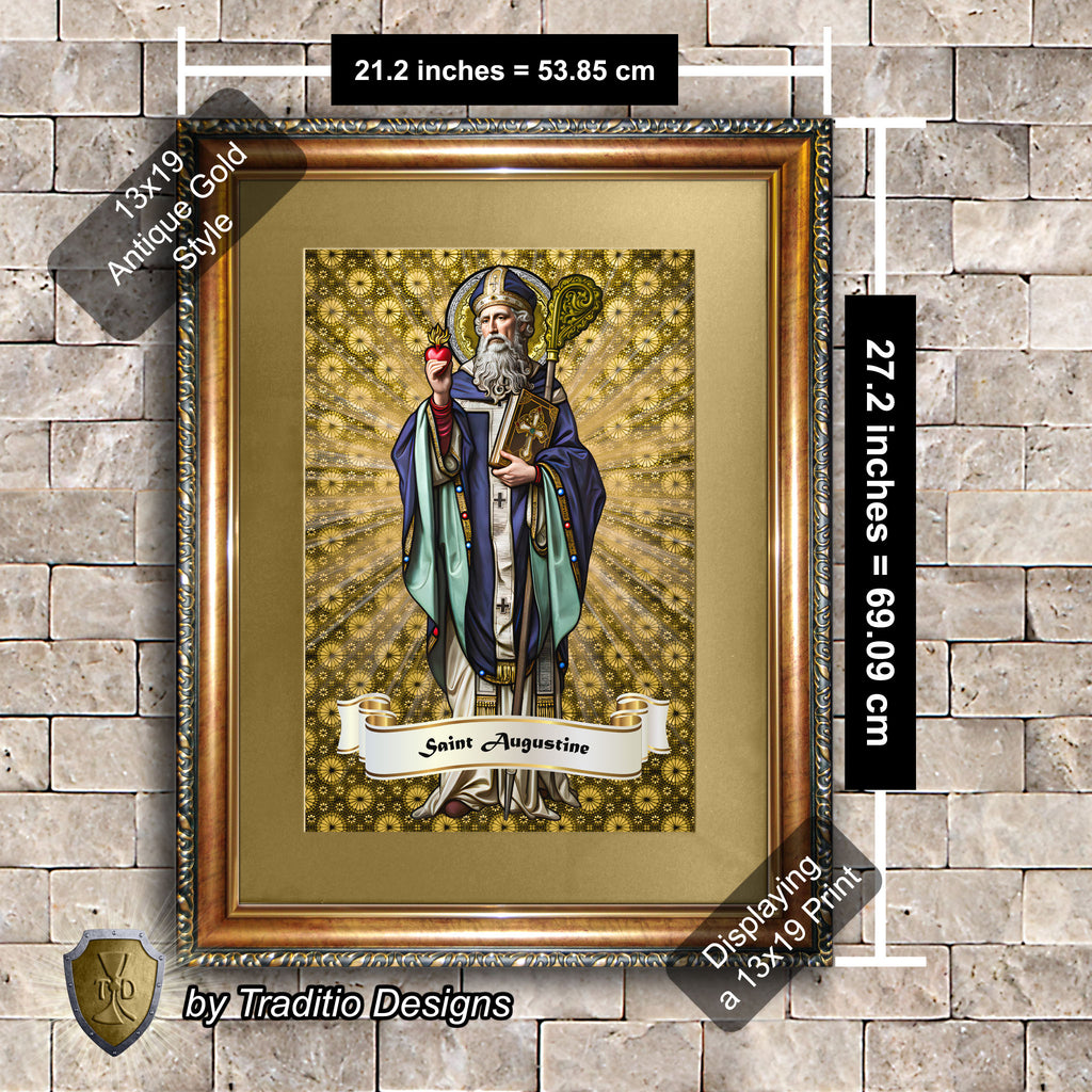 St. Augustine of Hippo Framed Print (Full Stained Glass) Patron of Sore Eyes and Throats - 15 Framing Options