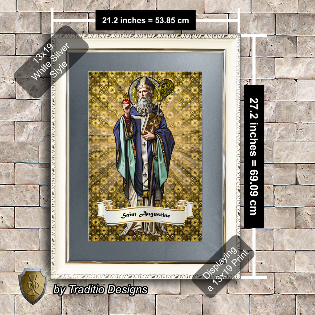 St. Augustine of Hippo Framed Print (Full Stained Glass) Patron of Sore Eyes and Throats - 15 Framing Options