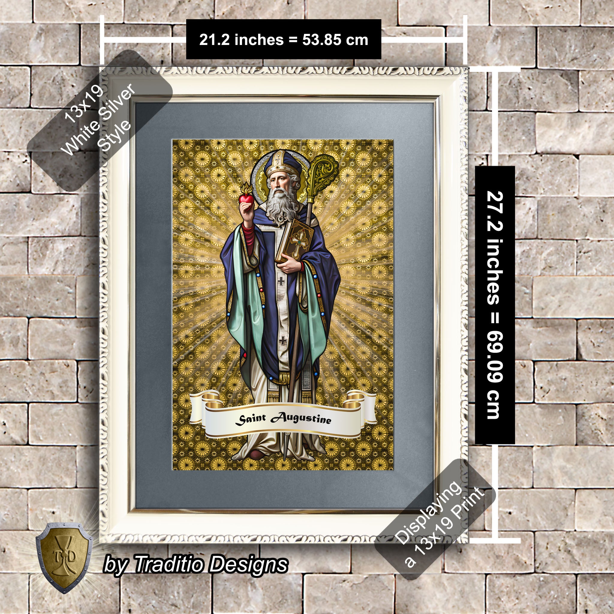 St. Augustine of Hippo Framed Print (Full Stained Glass) Patron of Sore Eyes and Throats - 15 Framing Options