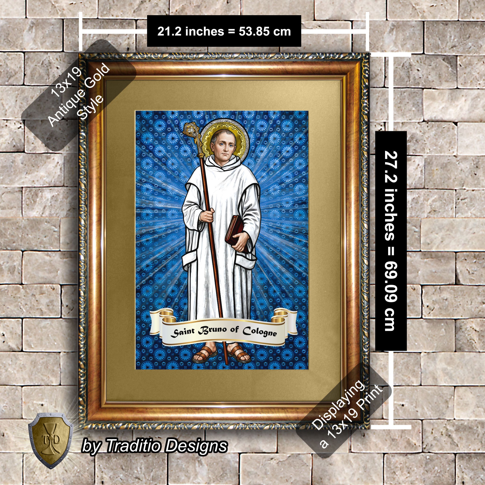 St. Bruno of Cologne Framed Print (Full Stained Glass) Patron of Spiritual Oppression - 15 Framing Options