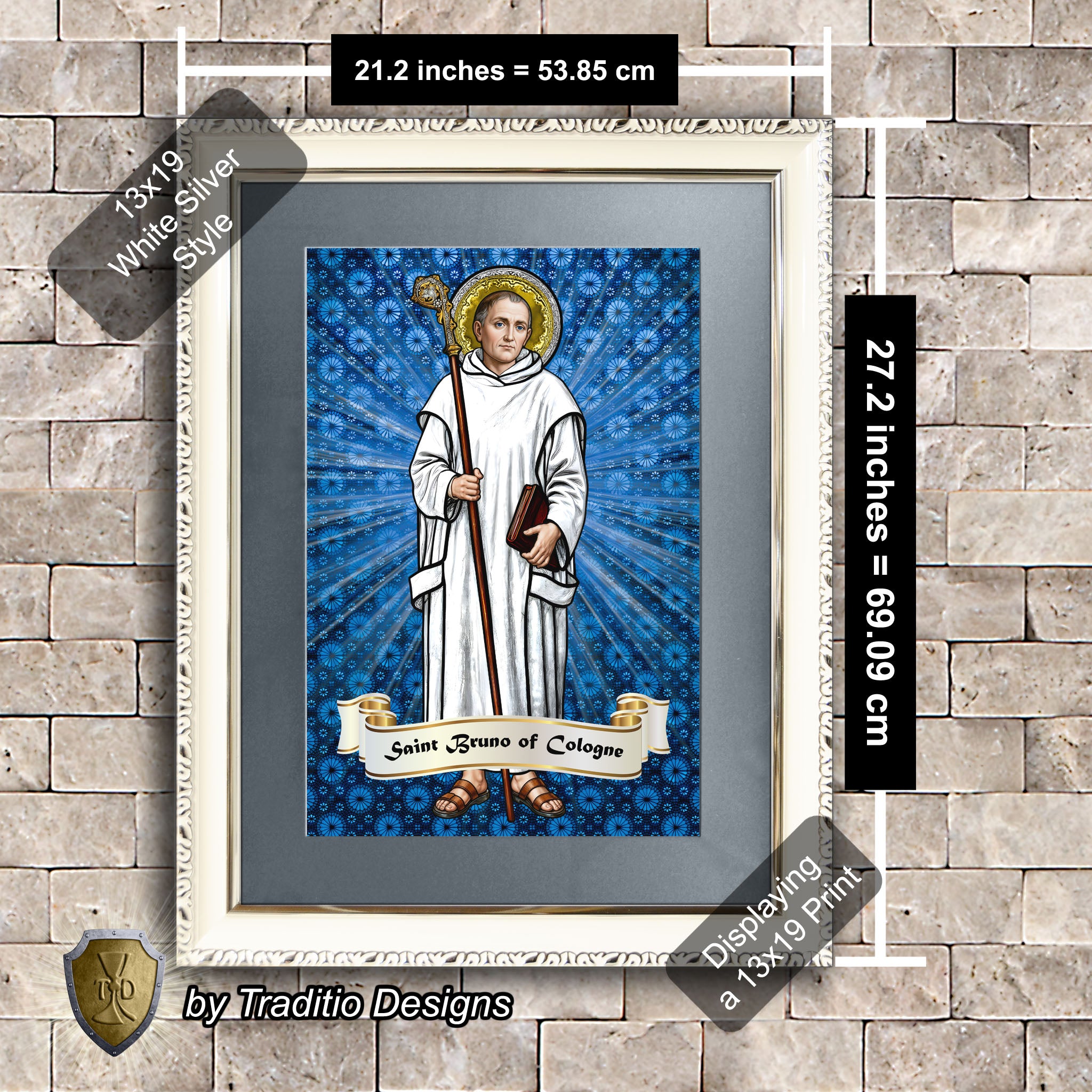 St. Bruno of Cologne Framed Print (Full Stained Glass) Patron of Spiritual Oppression - 15 Framing Options